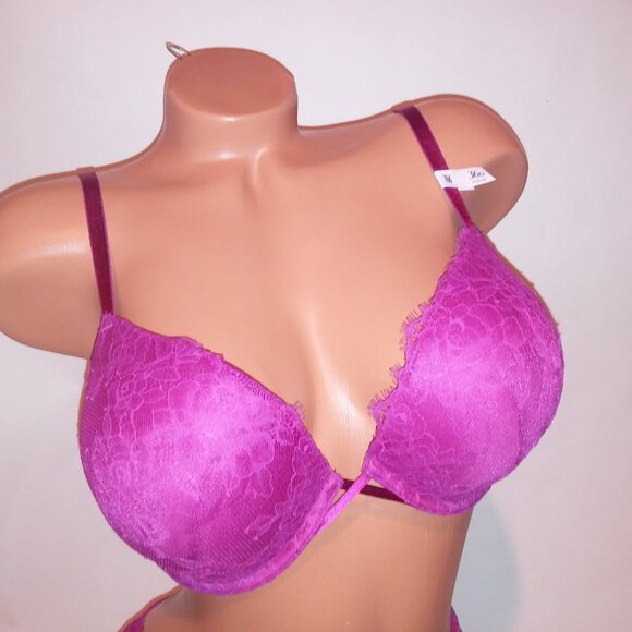 Victoria’s Secret Bombshell Push Up Bra Set 36D Fuchsia Lace Very Sexy NWT - Picture 5 of 13